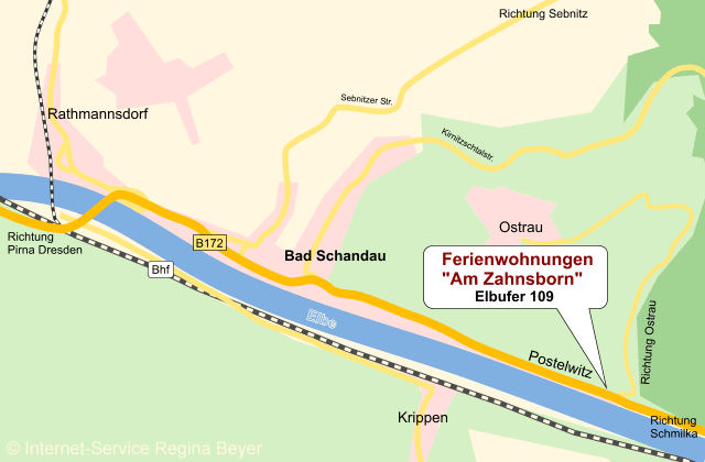 Anfahrtskizze Ferienwohnungen Am Zahnsborn in Bad Schandau